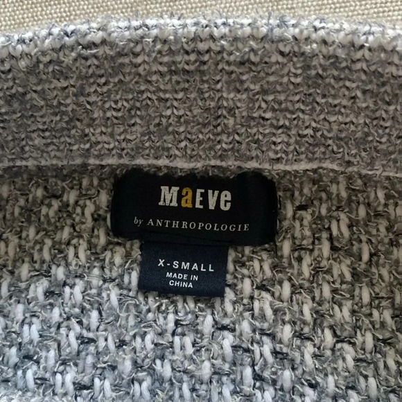 Anthropologie Maeve Tweed A Line Fringe Knit High Waist Mini Skirt Gray White XS - Picture 9 of 10